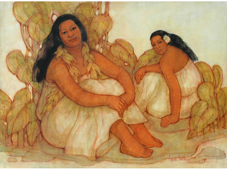 Two Seated Sisters by Lynne Smith (1922-2008)