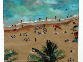 People on Beach From Above with Palms by Cynthia  Cooke 