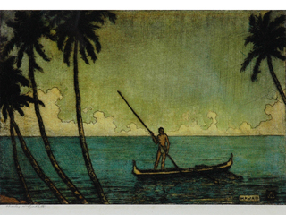 Hawaiian Man in Outrigger by Charles Bartlett (1860-1940)