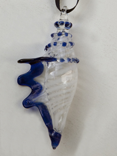 White and Blue Shell Ornament by Jessica Landau