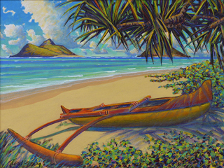 Canoe in the Shade, Lanikai by Russell Lowrey