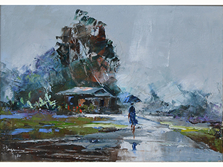 Woman in the Rain by Hiroshi Tagami (1928-2014)