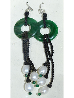 Jade (enhanced) & Freshwater Pearl Earrings by Rita  Chung