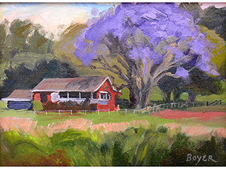 Aged Cottage and Jacaranda by Lynne Boyer