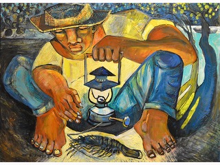 Fisherman with Lamp and Lobster by Avi Kiriaty