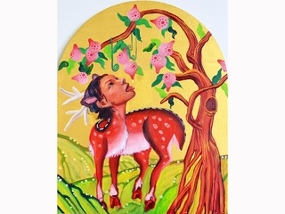 Deer and Peach Tree by Lauren Hana Chai