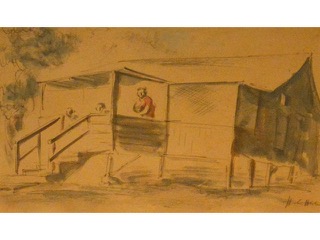 Figures on Porch by Hon Chew Hee (1906-1993)