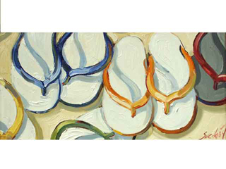 Slippers, Blue and Orange by Kelly Sueda