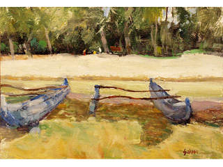 Canoes at Kailua Beach by Fred  Salmon