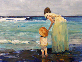 Mother and Child at the Beach by Fred  Salmon