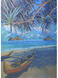 Lanikai Hala with Canoe by Russell Lowrey
