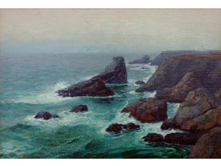 Untitled: Seascape-Coastline with Lighthouse by Lionel Walden (1861-1933)