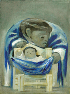 Mother & Child- Mexican- Blue & White by Jean Charlot (1898-1979)
