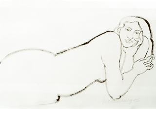 Woman Lounging Resting on Elbow by Yvonne Cheng