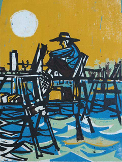 Man Seated on Dock by John Kjargaard (1902 - 1992)