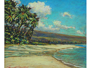 Palm Grove on Beach  (Looking Kahala) by Russell Lowrey