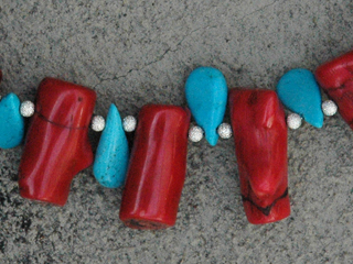 #314 Red Coral & Howlite Turquoise by Russell  Lowrey's Doges Treasures