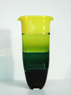 Green/Yellow Flat Vase by Daniel  Wooddell