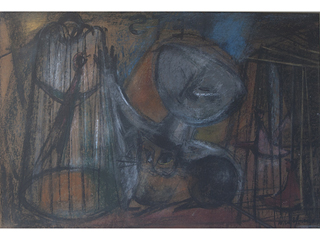 Bird Cages, Cat And Child by John Young (1909-1997)