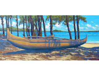 Koa Canoe at Kailua Beach  by Russell Lowrey