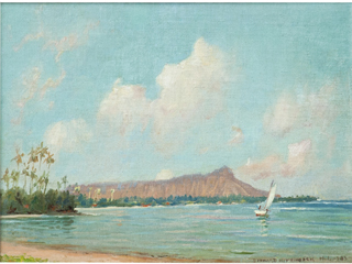 Diamond Head with Sailboat by D. Howard Hitchcock (1861-1943)