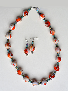 Orange & White Swirl Composite Shell w/ Aqua Square Beads by Russell  Lowrey's Doges Treasures