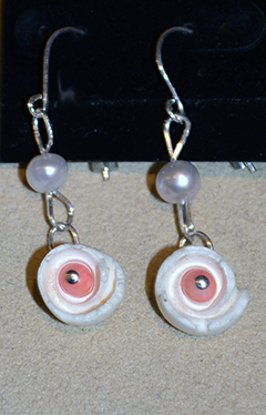 Sterling Silver Coral/Pearl Puka Earrings by Debra Casey