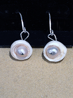 Sterling Silver Pearl and Puka Shell Earrings by Debra Casey