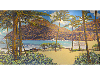 Makapuu Beach with Palms by Russell Lowrey