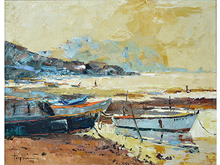 Boats in a Warm Bay by Hiroshi Tagami (1928-2014)