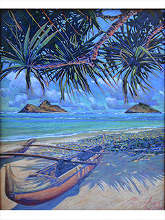 Lanikai with Canoe Under Hala by Russell Lowrey Giclees