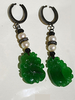 Jade (enhanced) & Freshwater Pearl Earrings by Rita  Chung