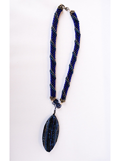 Blue Bead Pendant & Beaded Necklace by Elaine Imoto