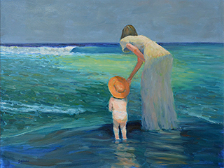 Mother, Child at the Beach by Fred  Salmon
