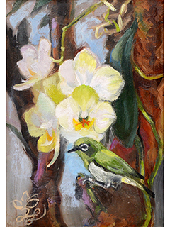 Mejiro with White Orchids by Wendy Roberts